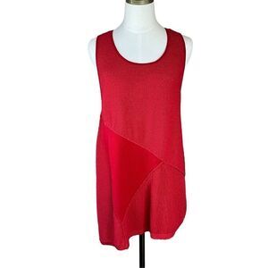 Donna Karan NY Black Label Large Sleeveless Sweater Red Asymmetrical Hem  NWT